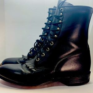 Women Black mid Calf  Austin Lace Up boot Western/Combat Leather 9.5